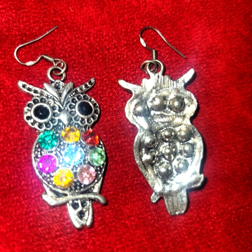 Owl Design Colorful Beads Rhinestone Inlaid Dangle Earrings